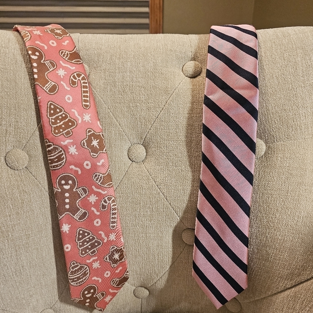 Holiday and Tommy Hilfiger lot of 2 mens neckties, pink, preppy, casual, classic